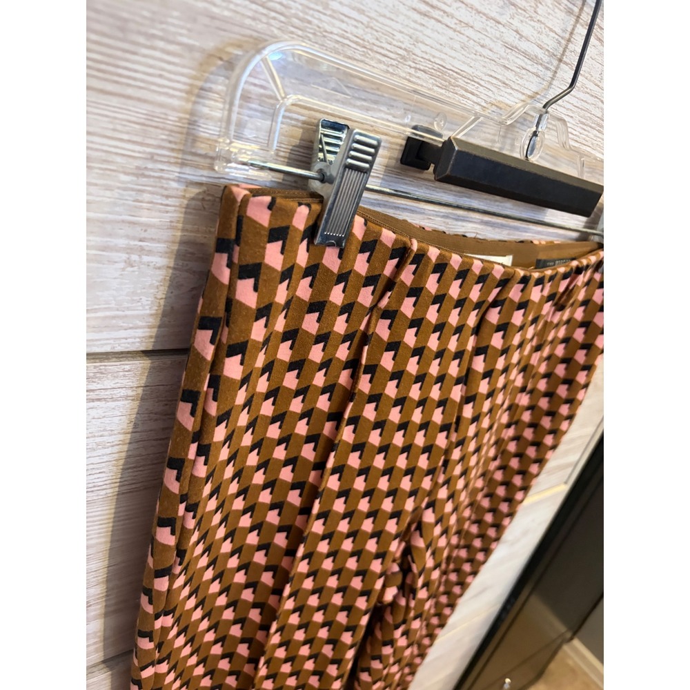 Maeve Anthropologie The Margot Kick Flare Pants Geometric Print Brown Pink XS - Picture 6 of 7